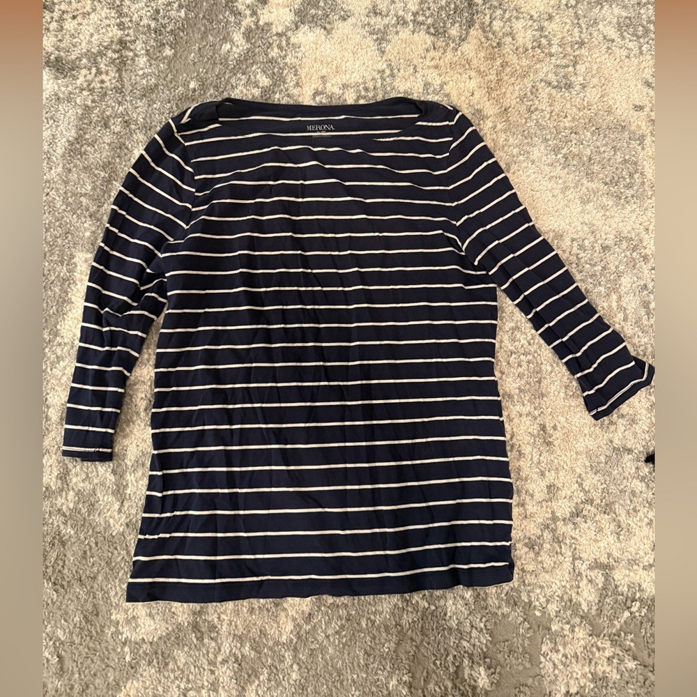 Black and White Striped 3/4th Sleeve Top